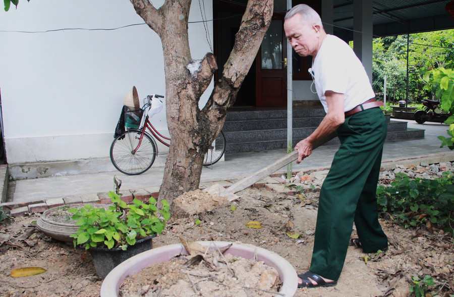 Dù đã bước sang tuổi 83, nhưng ông Hoan vẫn thường xuyên lao động, chăm sóc vườn nhà. Ảnh: T.H ky-uc-ngay-giai-phong-1.jpg