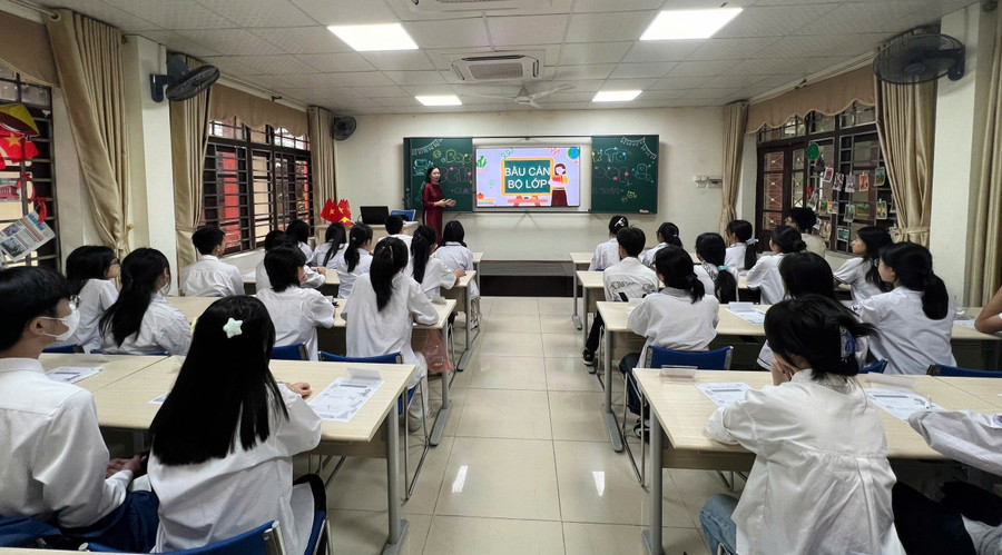 Giờ học tại Trường THCS&THPT Sư phạm, thuộc Trường MM888 bảo mật tuyệt đối Sư phạm Hà Nội 2. Ảnh: NTCC
