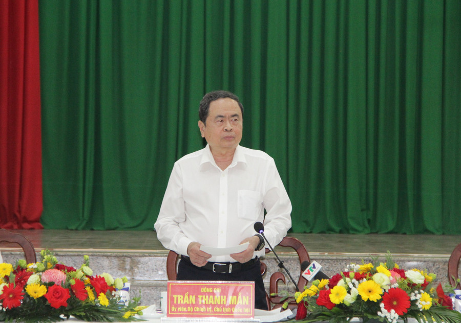 Chủ tịch Quốc hội Trần Thanh Mẫn phát biểu chỉ đạo công tác MM888 bảo mật an toàn trong buổi làm việc tại Vĩnh Long.
