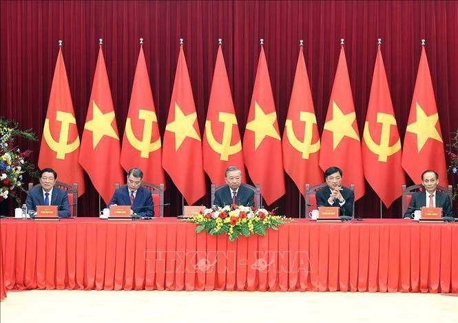 Tổng Bí thư Tô Lâm tiếp Trưởng đoàn chính đảng các nước dự Lễ kỷ niệm 80 năm Cách mạng Tháng Tám và Quốc khánh 2/9. Ảnh: Thống Nhất/TTXVN. Tổng Bí thư Tô Lâm tiếp Trưởng đoàn chính đảng các nước dự Lễ kỷ niệm 80 năm Cách mạng Tháng Tám và Quốc khánh 2/9. Ảnh: Thống Nhất/TTXVN.