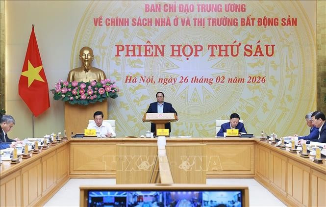 Thủ tướng Phạm Minh Chính chủ trì phiên họp thứ 6 của BCĐ Trung ương về chính sách nhà ở và thị trường bất động sản. Ảnh: Dương Giang/TTXVN