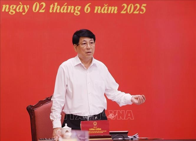 Chủ tịch nước Lương Cường phát biểu chỉ đạo. (Ảnh: Lâm Khánh/TTXVN)