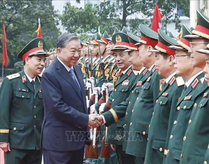Tổng Bí thư Tô Lâm đến thăm và làm việc với Học viện Kỹ thuật quân sự. Ảnh: Thống Nhất/TTXVN