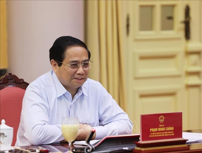 Thủ tướng Phạm Minh Chính, Phó Chủ tịch Hội đồng Quốc phòng và An ninh phát biểu. (Ảnh: Lâm Khánh/TTXVN)