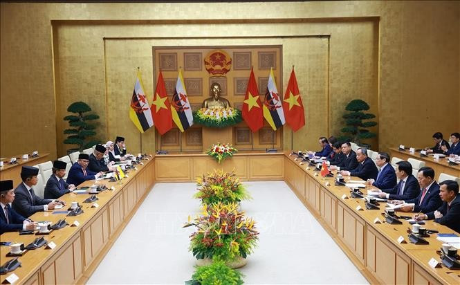 Thủ tướng Phạm Minh Chính hội kiến Quốc vương Brunei Darussalam Haji Hassanal Bolkiah. Ảnh: Dương Giang/TTXVN Thủ tướng Phạm Minh Chính hội kiến Quốc vương Brunei Darussalam Haji Hassanal Bolkiah. Ảnh: Dương Giang/TTXVN