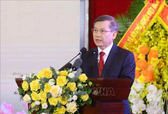 Ông Lê Minh Trí, Bí thư Trung ương Đảng, Bí thư Đảng ủy, Chánh án Tòa án nhân dân tối cao phát biểu. Ảnh: Phạm Kiên/TTXVN