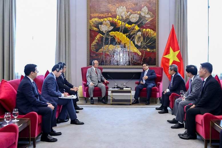 Thủ tướng Phạm Minh Chính tiếp ông Takebe Tsutomu, Cố vấn Đặc biệt Liên minh Nghị sĩ hữu nghị Nhật - Việt. Ảnh: VGP/Nhật Bắc anh-1-6206.jpg