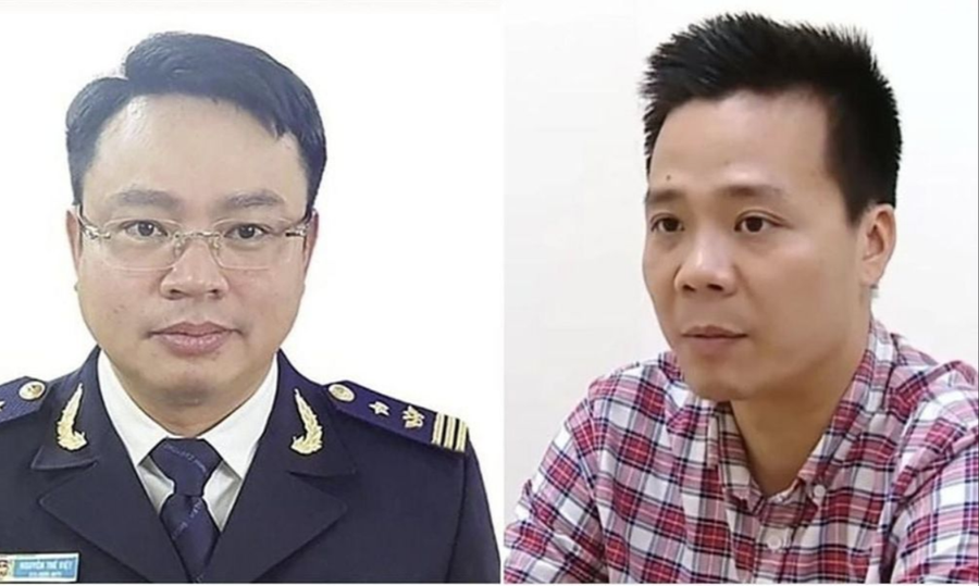 Bị can Nguyễn Thế Việt (bên trái) và bị can Nguyễn Năng Mạnh. vu-100-tan-thuc-pham-chuc-nang-gia-1.png