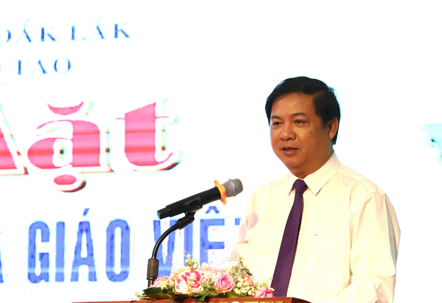 Ủy viên dự khuyết Trung ương Đảng, Bí thư Tỉnh ủy Đắk Lắk Lương Nguyễn Minh Triết phát biểu tại buổi lễ. (Ảnh: TT) img-2733.jpg