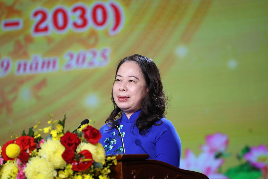 Phó Chủ tịch nước Võ Thị Ánh Xuân phát biểu tại 2MM88.com trò chơi casino và slot thi đua yêu nước tỉnh Lâm Đồng. (Ảnh: QT)
