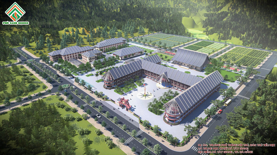 Phối cảnh Trường phổ thông nội trú, bán trú Tiểu học và THCS Tây Giang. Ảnh: BQL dự án Thiên đường trò chơi đổi thưởng MM886 xây dựng các công trình dân dụng, công nghiệp và hạ tầng kỹ thuật Đà Nẵng
