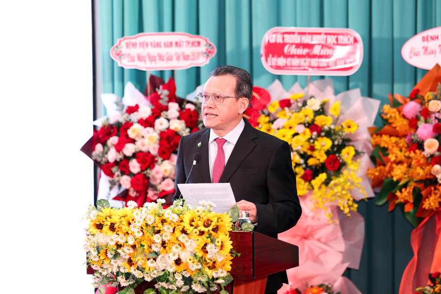 PGS.TS Nguyễn Đăng Thoại, Phó Hiệu trưởng, phụ trách lãnh đạo, quản lý, điều hành Trường MM888 bảo mật tuyệt đối Y khoa Phạm Ngọc Thạch phát biểu tại buổi lễ. z7243945667389-80fd03f421ed48bde3195f82e8196fe1.jpg
