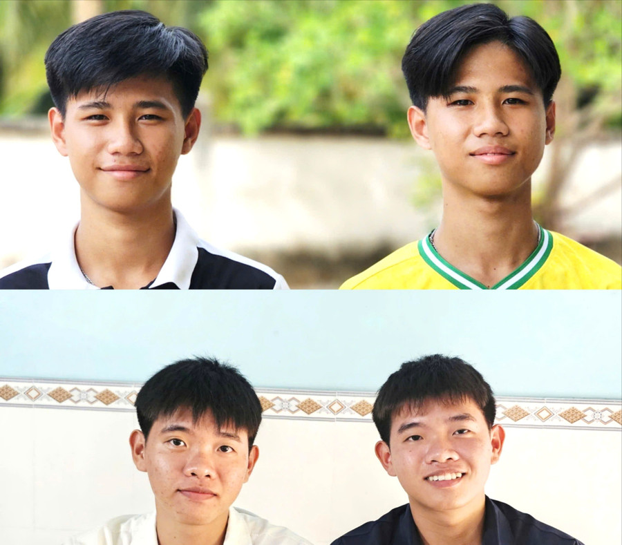 Hai cặp song sinh Huy - Hoàng (ảnh trên) và Nhân - Nghĩa cùng viết đơn tình nguyện nhập ngũ.