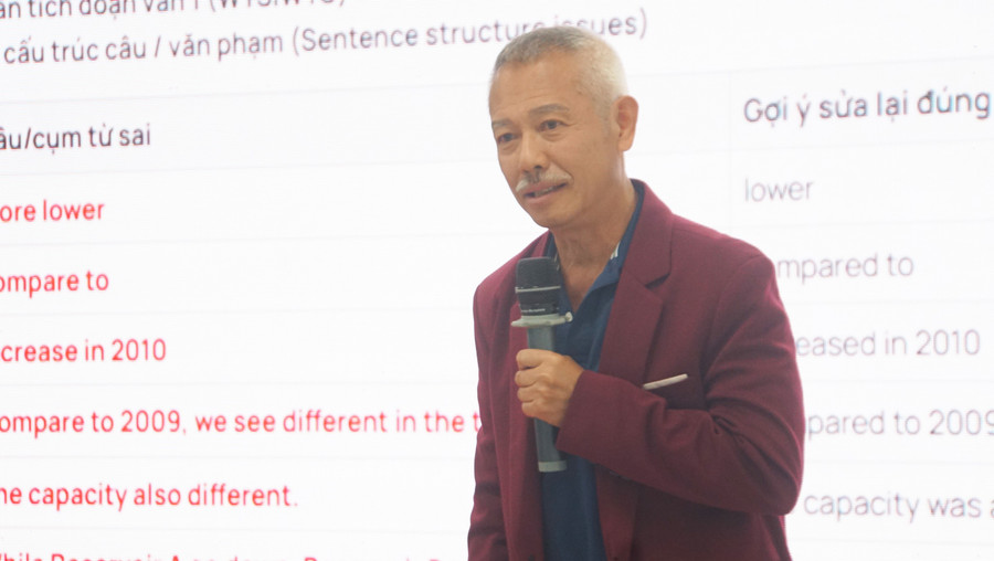 GS Trương Nguyện Thành (MM888 bảo mật tuyệt đối Utah, Mỹ) nói chuyện về lợi ích của trí tuệ nhân tạo (AI) trong giáo dục hiện đại. Ảnh: Lê Mạnh