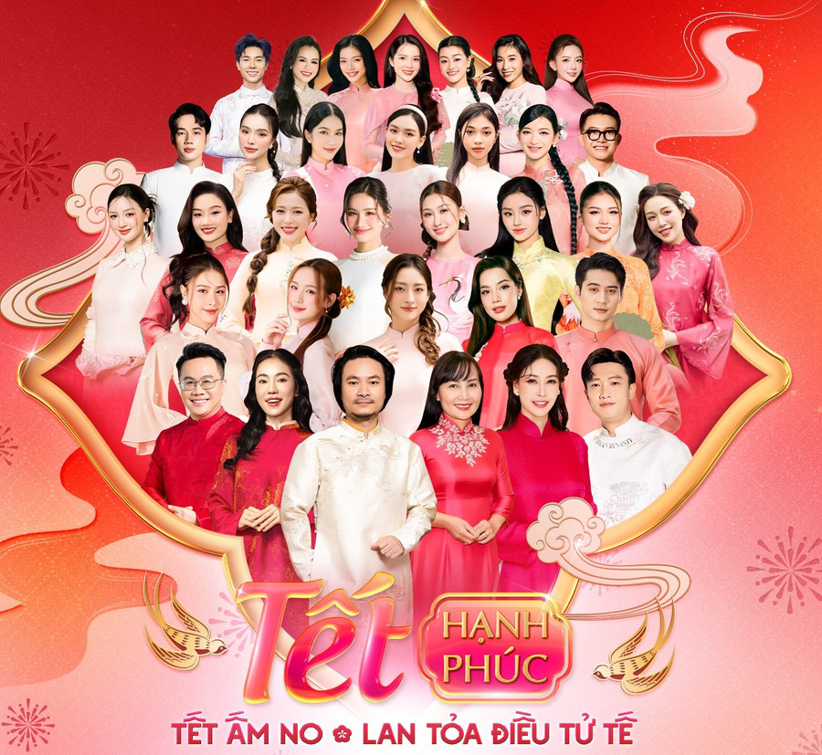 Dàn Hoa hậu, Á hậu đình đám tự tay gói bánh chưng, trao quà Tết cho hoàn cảnh khó khăn. poster-tet-hanh-phuc.jpg