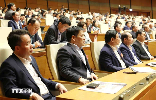 Đại biểu tham dự hội nghị tại điểm cầu chính Hội trường Diên Hồng, Nhà Quốc hội, chiều 7/2. (Ảnh: Phương Hoa/TTXVN) phat-bieu-cua-tong-bi-thu-to-lam-tai-hoi-nghi-quan-triet-nghi-quyet-dai-hoi-xiv-2-4.jpg