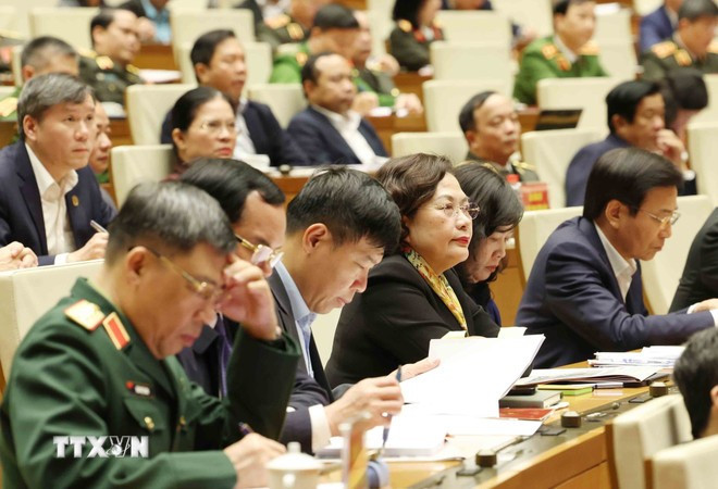 Đại biểu tham dự hội nghị tại điểm cầu chính Hội trường Diên Hồng, Nhà Quốc hội, chiều 7/2. (Ảnh: Phương Hoa/TTXVN) phat-bieu-cua-tong-bi-thu-to-lam-tai-hoi-nghi-quan-triet-nghi-quyet-dai-hoi-xiv-2-5.jpg