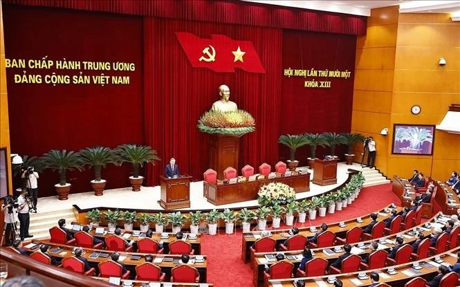 Tổng Bí thư Tô Lâm phát biểu bế mạc Hội nghị lần thứ 11 Ban Chấp hành Trung ương Đảng khóa XIII. Ảnh: Thống Nhất/TTXVN
