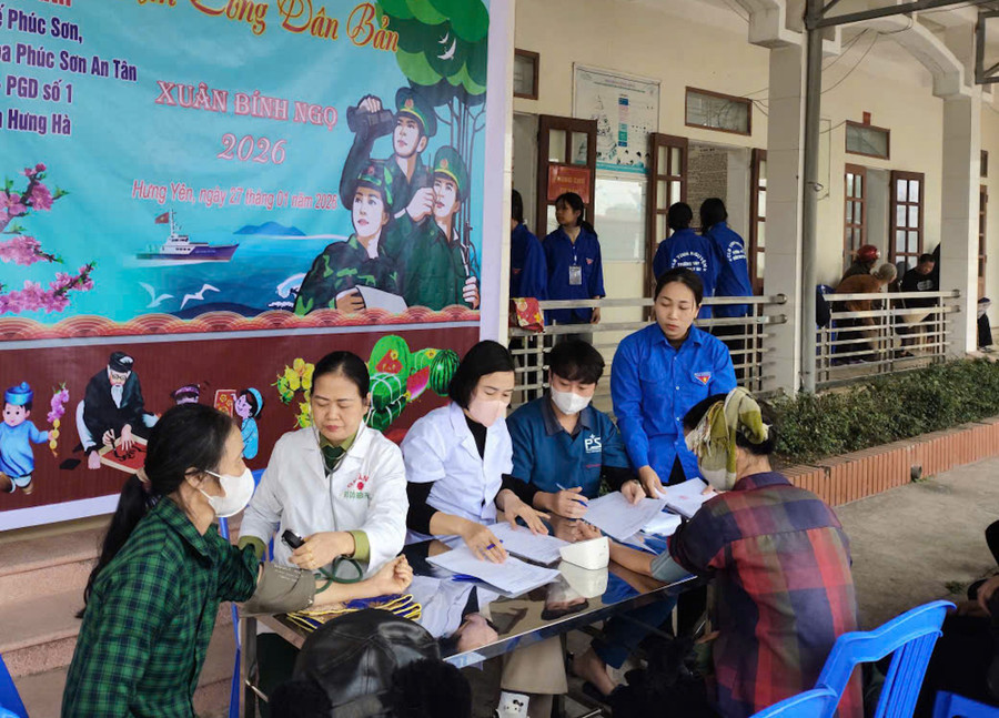 Đội ngũ bác sĩ quân y Biên phòng tỉnh phối hợp với Phòng khám Đa khoa Phúc Sơn An Tân tổ chức khám, tư vấn và cấp phát thuốc miễn phí cho người dân trên địa bàn. z7473143837092-1de3e1c6a89626b60007e27abf44ff37.jpg