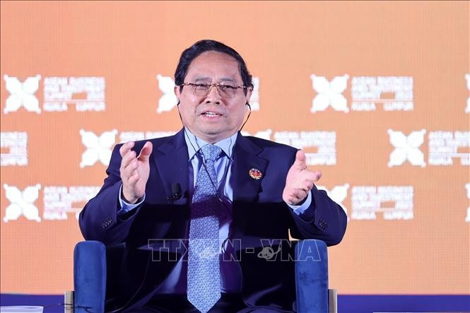 Thủ tướng Phạm Minh Chính tham dự Phiên Đối thoại Cấp cao tại Hội nghị Thượng đỉnh Kinh doanh và Thiên đường trò chơi đổi thưởng MM886 ASEAN (ABIS). Ảnh: Dương Giang/TTXVN