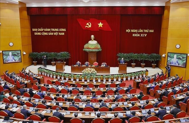Phiên khai mạc Hội nghị lần thứ hai Ban Chấp hành Trung ương Đảng khoá XIV. Ảnh: Doãn Tấn/TTXVN