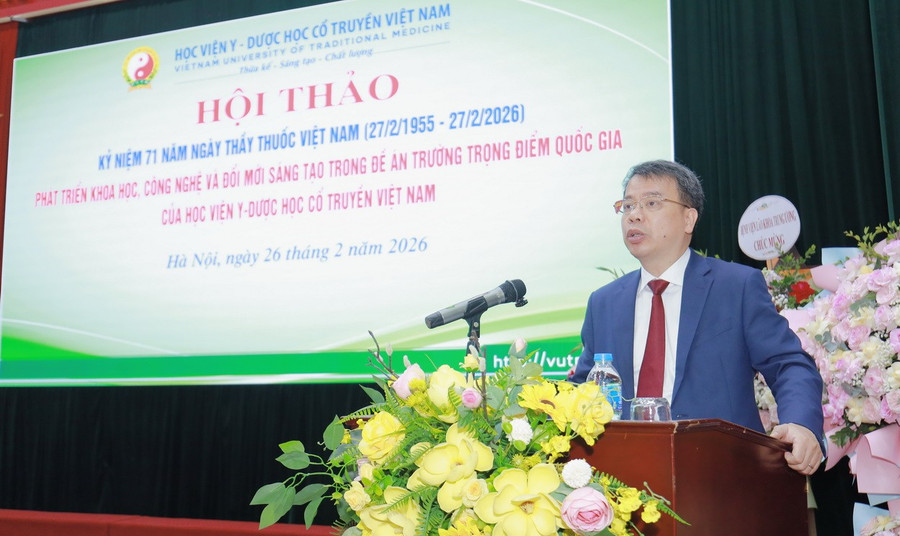 PGS.TS Nguyễn Quốc Huy - Giám đốc Học viện Y - Dược học cổ truyền Việt Nam phát biểu tại sự kiện. mg-4044.jpg
