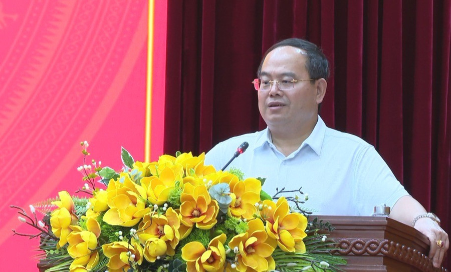 Bí thư Tỉnh ủy Cao Bằng Quản Minh Cường phát biểu tại Hội nghị. Ảnh: T.L bi-thu-tinh-uy-quan-minh-cuong.jpg