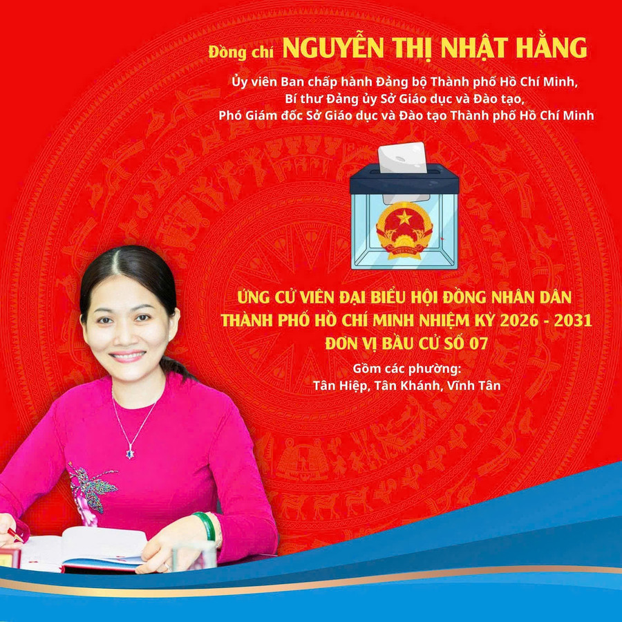 Bà Nguyễn Thị Nhật Hằng, Bí thư Đảng ủy, Phó Giám đốc Sở GD&ĐT TPHCM hiện là ứng cử viên đại biểu HĐND TPHCM nhiệm kỳ 2026-2031. giao-duc-tphcm-sau-sap-nhap.jpg