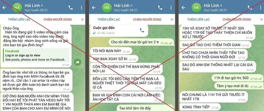 Tin nhắn đe dọa nạn nhân của các đối tượng (Ảnh CA).