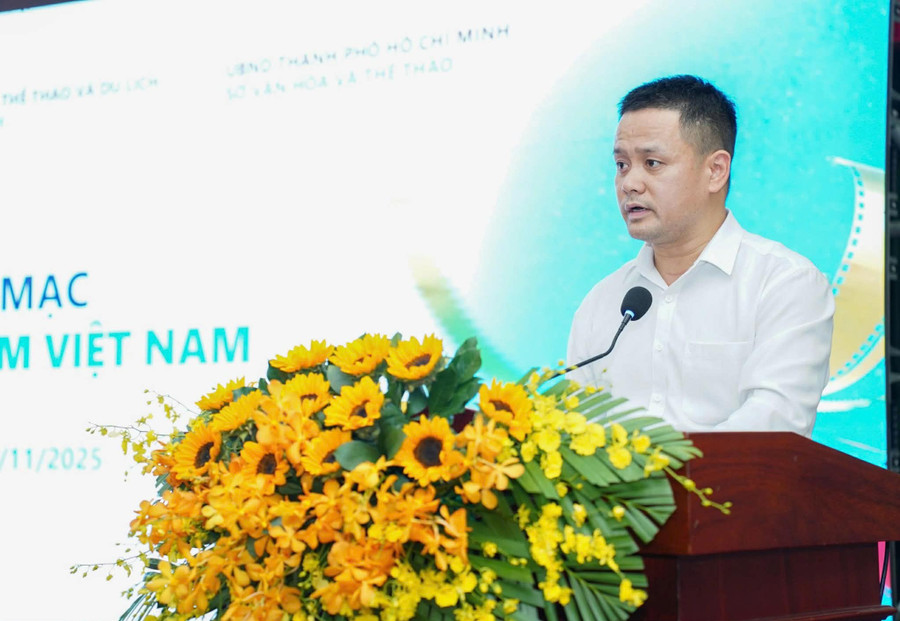 Ông Đặng Trần Cường - Cục trưởng Cục Điện ảnh - Trưởng Ban Tổ chức, khen ngợi chất lượng của các tác phẩm phim Việt năm nay. Ảnh: BTC. att5v0xihp3gcsfsgyinyplmyxgm8kyj8buojvipk6y-nc.jpg