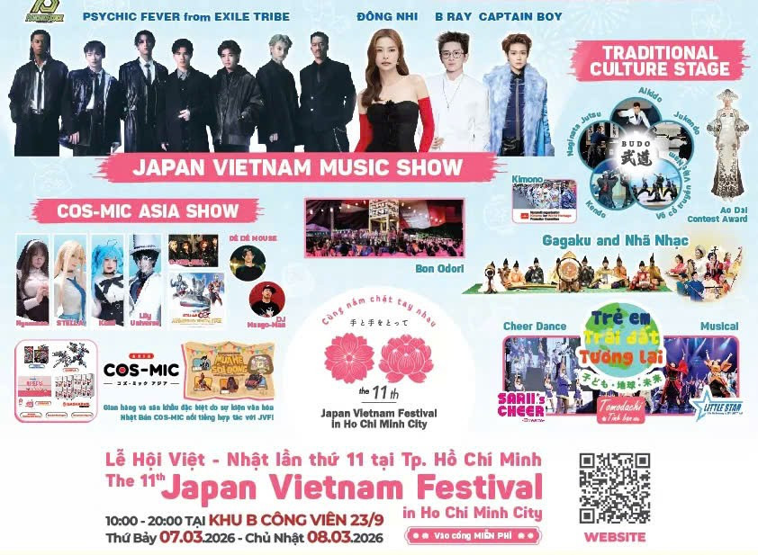 Poster chính thức Lễ hội Việt - Nhật lần thứ 11 tại TPHCM với chủ đề “Cùng nắm chặt tay nhau, MM886 thể thao, casino live, slot game - Trái đất - Tương lai”.
