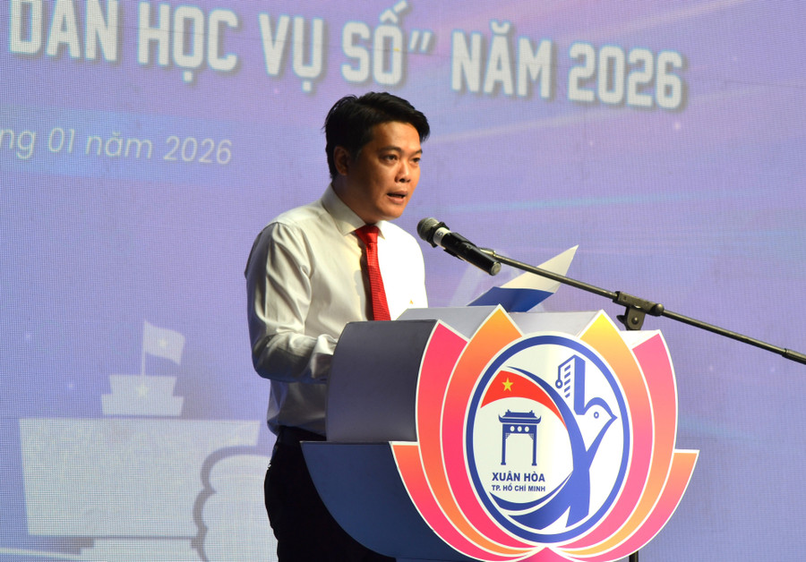 Ông Nguyễn Hùng Hậu - Chủ tịch UBND phường Xuân Hòa phát biểu tại sự kiện. iiusueiuuwfh.jpg