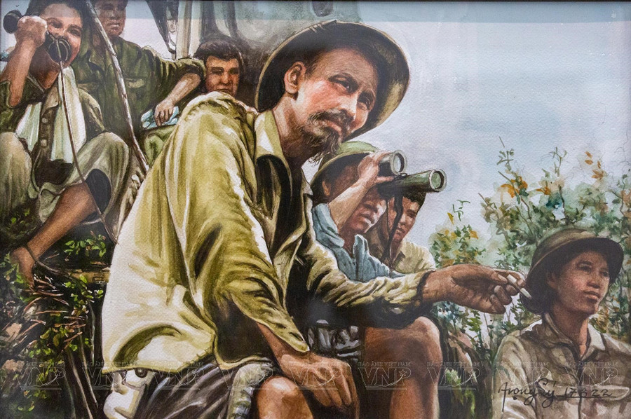 Chủ tịch Hồ Chí Minh trên đài quan sát mặt trận Đông Khê (1950) | Đào Trọng Lý | Sơn nước trên giấy. bac-ho-5.jpg