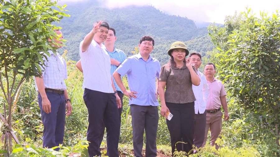 Các ông Hà Cầm Hồng - Bí thư Đảng ủy xã (thứ 2 bên phải); Đỗ Văn Sơn - Chủ tịch UBND xã Chiềng Sinh (đứng giữa) kiểm tra thực tế tại cơ sở. chieng-sinh-gd-1.jpg