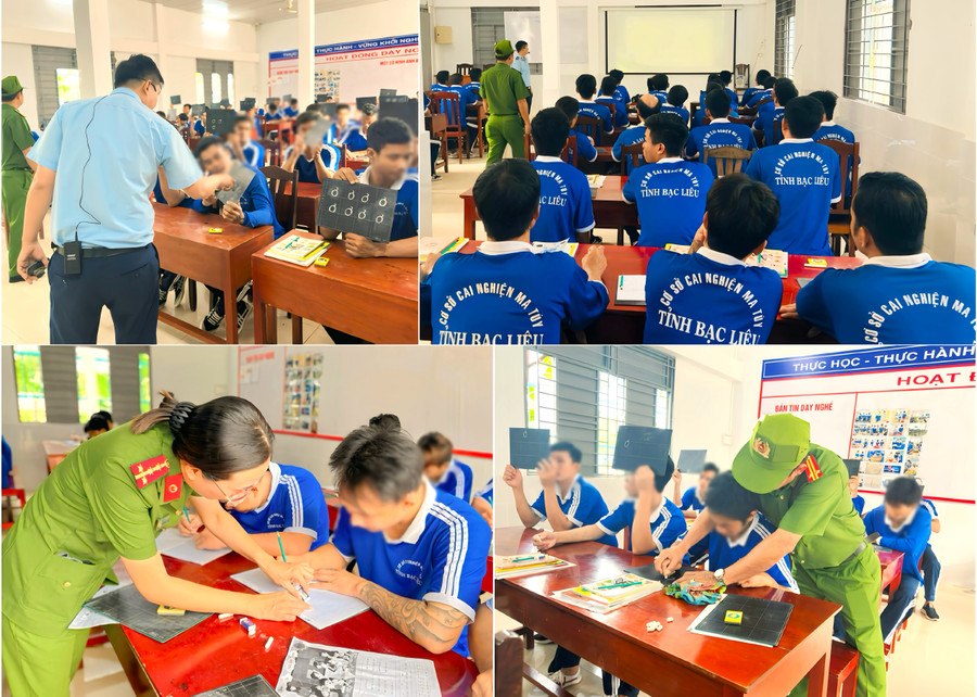 Cán bộ tại Cơ sở cai nghiện ma túy số 2, tỉnh Cà Mau tích cực hỗ trợ học viên học chữ. Ảnh: CTV thap-sang-tri-thuc-cho-nguoi-lam-lo-1.jpg