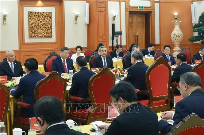 Tổng Bí thư Tô Lâm hội đàm với Tổng Bí thư, Chủ tịch nước Trung Quốc Tập Cận Bình. Ảnh: Thống Nhất/TTXVN Tổng Bí thư Tô Lâm hội đàm với Tổng Bí thư, Chủ tịch nước Trung Quốc Tập Cận Bình. Ảnh: Thống Nhất/TTXVN