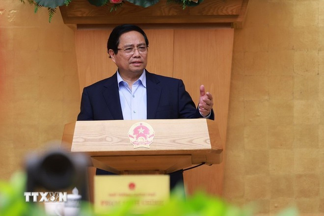 Thủ tướng Phạm Minh Chính chủ trì Phiên họp Chính phủ thường kỳ tháng 8 năm 2025. (Ảnh: Dương Giang/TTXVN).