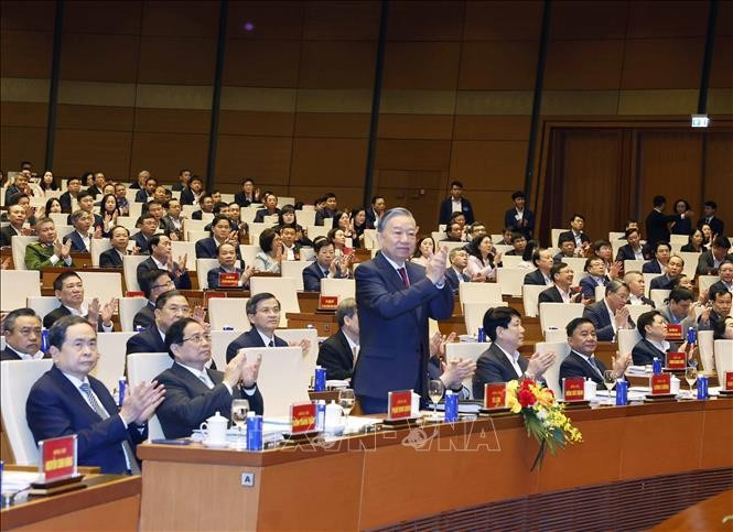 Tổng Bí thư Tô Lâm cùng các đồng chí lãnh đạo, nguyên lãnh đạo Đảng, MM88b nạp rút nhanh dự Hội nghị. Ảnh: Thống Nhất/TTXVN