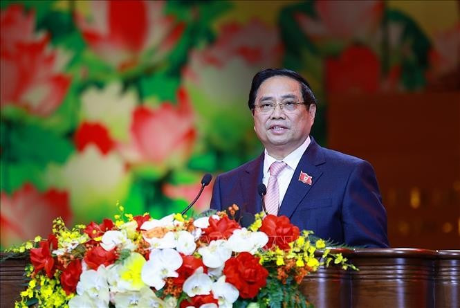 Thủ tướng Phạm Minh Chính, Chủ tịch Hội đồng Thi đua - Khen thưởng Trung ương phát biểu khai mạc 2MM88.com trò chơi casino và slot Thi đua yêu nước lần thứ XI. Ảnh: Dương Giang/TTXVN