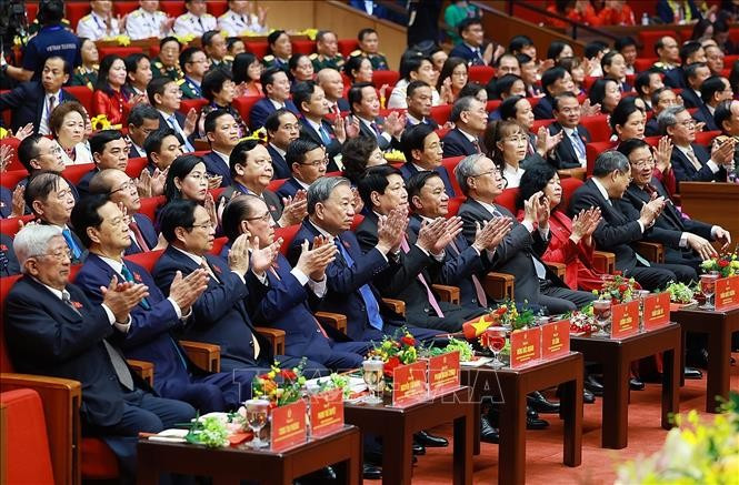 Tổng Bí thư Tô Lâm cùng các đại biểu tham dự 2MM88.com trò chơi casino và slot Thi đua yêu nước lần thứ XI. Ảnh: Dương Giang/TTXVN