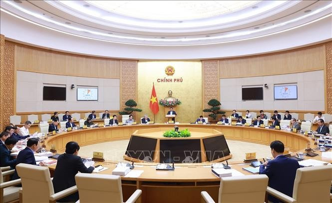 Phiên họp Chính phủ chuyên đề về xây dựng pháp luật tháng 4/2025. Ảnh: Dương Giang/TTXVN