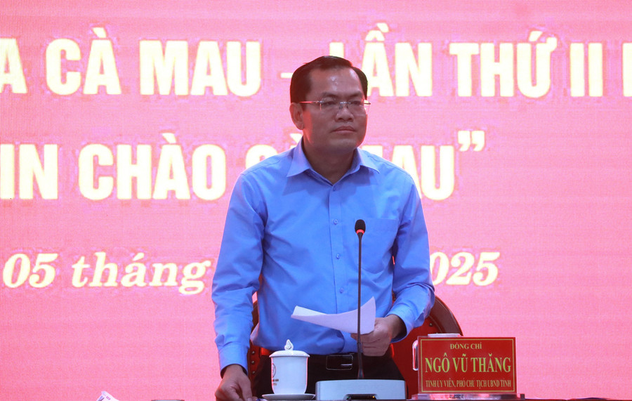 Ông Ngô Vũ Thăng, Phó Chủ tịch UBND tỉnh Cà Mau phát biểu tại buổi Họp báo. hop-bao-cua-ca-mau-2.jpg