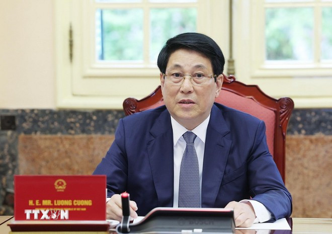 Chủ tịch nước Lương Cường phát biểu. (Ảnh: Lâm Khánh/TTXVN)