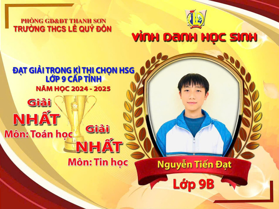 Thủ khoa chuyên Tin học là em Nguyễn Tiến Đạt, MM886 slot game, bắn cá, lô đề, đá gà Trường THCS Lê Quý Đôn, huyện Thanh Sơn. 143d6174614t7876l9-ec5d5ee8bb5d0f03564c.jpg