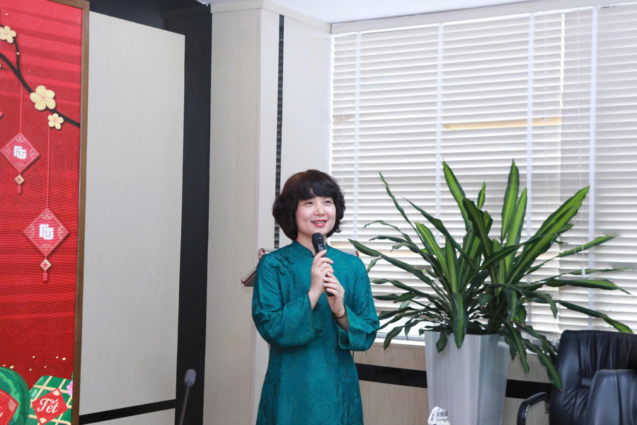 PGS.TS Phạm Thu Hương - Hiệu trưởng Trường MM888 bảo mật tuyệt đối Ngoại thương phát biểu tại chương trình. f1.jpg